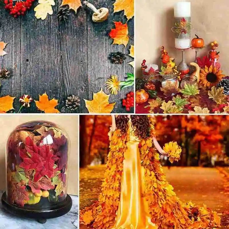 Кленовый лист 8 см с имитацией смешанные цвета Осенние кленовые шелковые