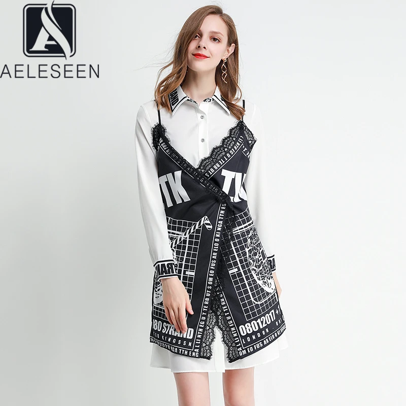 AELESEEN 2020 Весенний Новый подиумный винтажный комплект двойка с принтом элегантная