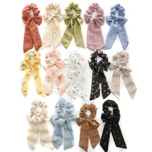 

Floret Plaid Print Bow Satin Ribbon Ponytail Scarf Hair Tie Scrunchies Women Elastic Hair Bands Girls Hair Accessories Wholesale