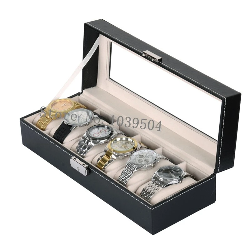 Saike 6/10/12 Slots Leather Watch Box With Lock Black Watch Collection Box For Men Watch Storage Box New Gift Cases