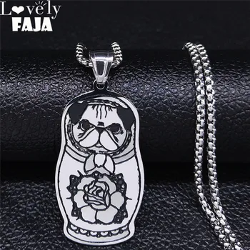 

2020 Matryoshka Pug Stainless Steel Chain Necklace for Women/Men Silver Color Pendant Necklace Jewelry collares de mujer NXS02