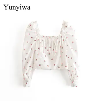 

2020 Women's New Retro Square Neck Bubble Sleeve Womens Blouse Tops Sexy Party Blouses Clothes Blusas Camisas Mujer