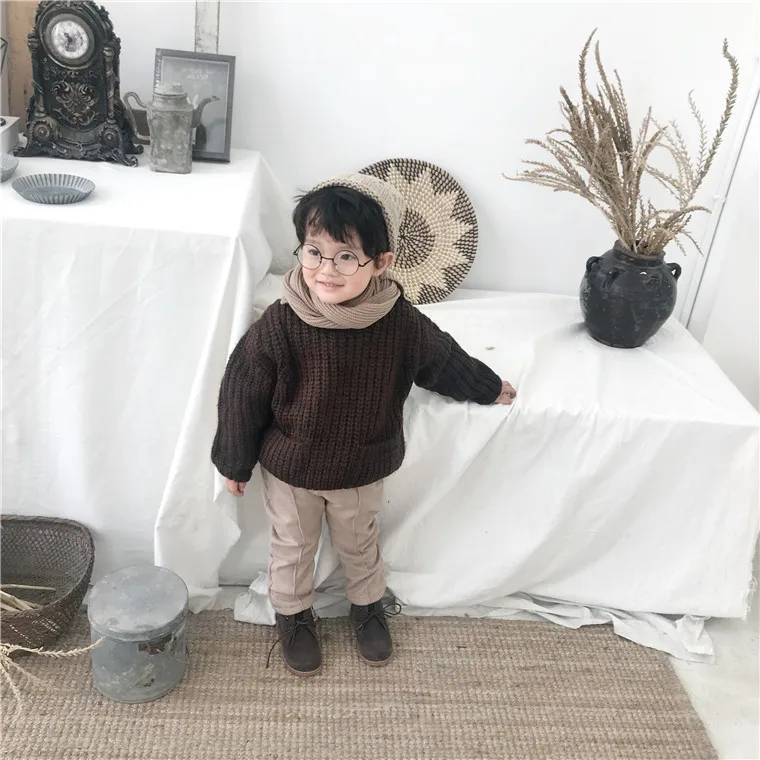 Коллекция года, зимний стильный Детский свитер детский вязаный пуловер в Корейском стиле свободный свитер пуловер для маленьких детей