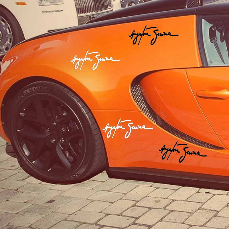 10.7*4.2cm 4 Pcs/ Lot Ayrton Senna Signature Car Sticker Driven To Perfection Slanted Car Decal  Car Styling Car Stickers