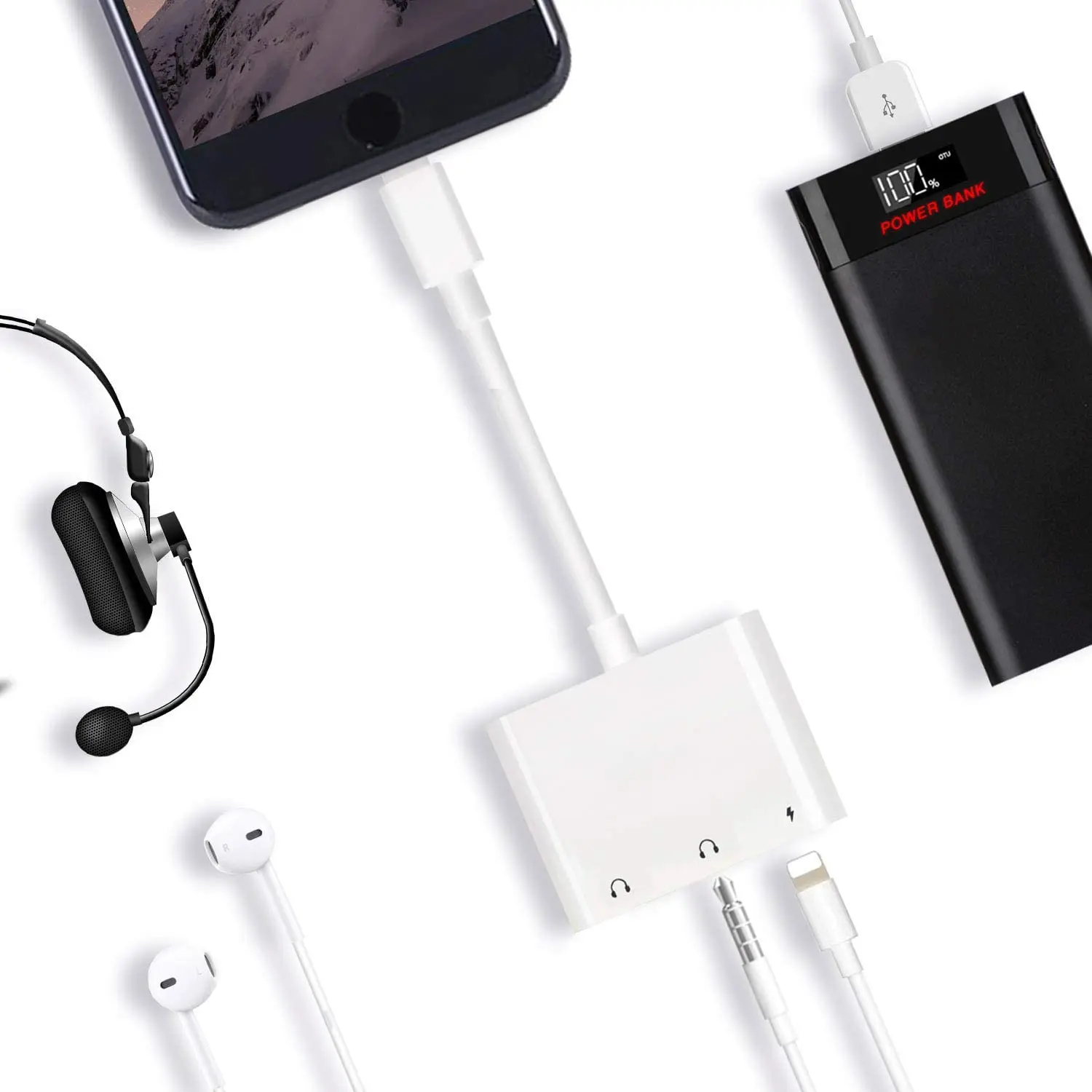 3 in 1 Charging Audio Adapter Headphone Splitter for Dual Lightning 3 5mm Jack Cable Fast Charger for iPhone SE 8 7 X iOS 13