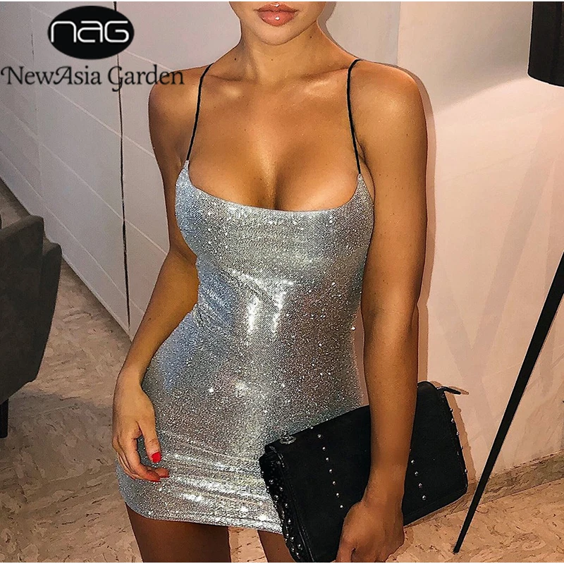 

NewAsia Double Layers Christmas Party Dress Women Black Bodyocn Glitter Dress Sexy Spaghetti Shoulder Straps Slim Pencil Dress