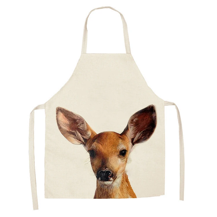 1Pcs Kitchen Apron Cute Animals Printed Sleeveless Cotton Linen Aprons for Men Women Home Cleaning Tools 55*68cm