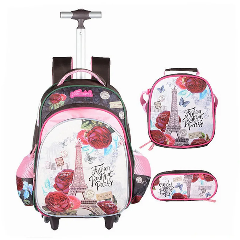 Limited  3PCS Kids Trolley School Bag Girl Laptop Backpacks with Wheels Kids Satchel Luggage Large Capacity 