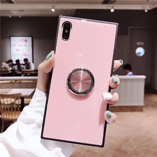 Pink support Роскошный квадратный чехол для телефона для 8, 7, 6, 6S Plus, Автомобильный кронштейн с функцией стекла, однотонный чехол для iPhone 11 pro max X XS, чехол для max XR - Цвет: Pink support