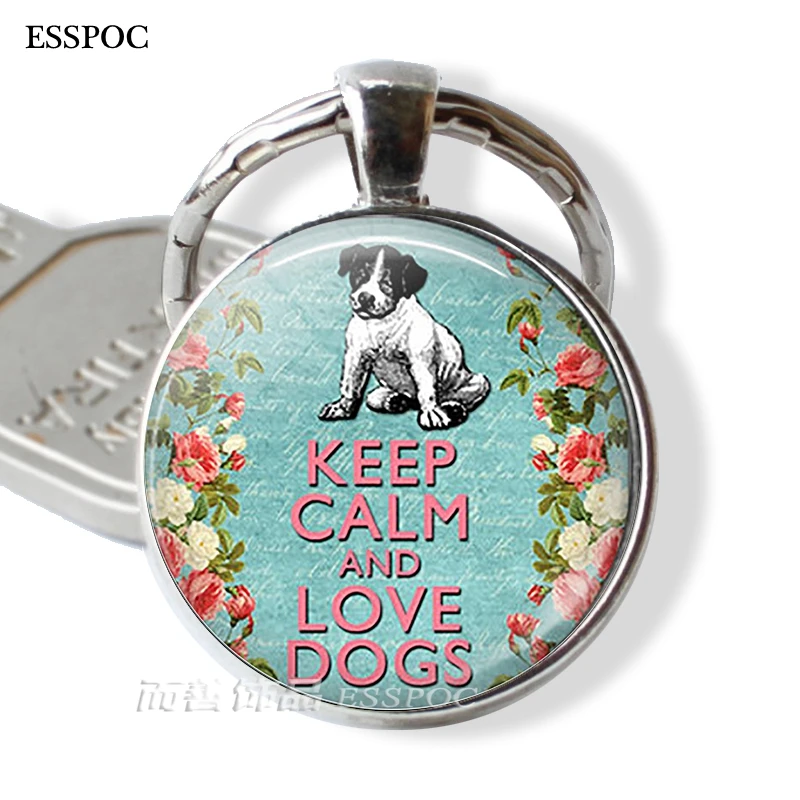 Keep Calm and Love Dog стеклянный кабошон для кулона брелок Кольца Брелоки бульдог хаски, Такса подарок для любимой собаки - Цвет: as show