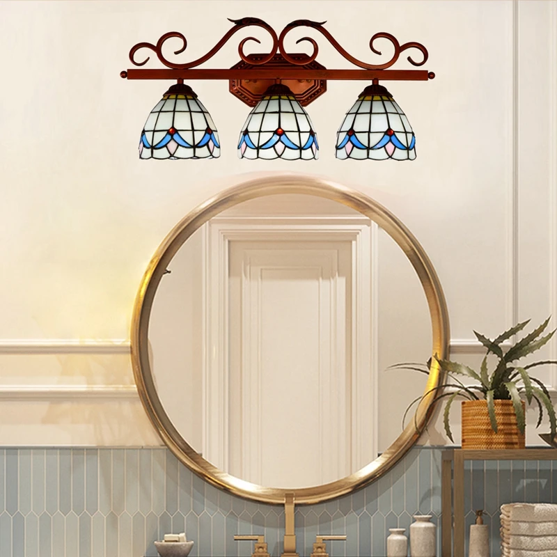 tiffany 彩色玻璃三头壁灯 (42)