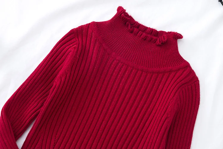 Toddler Girl Fitted Rib Knit Ruffled Collar Sweater Children Kids Girl Ribbed Sweater Winter Girls Tops