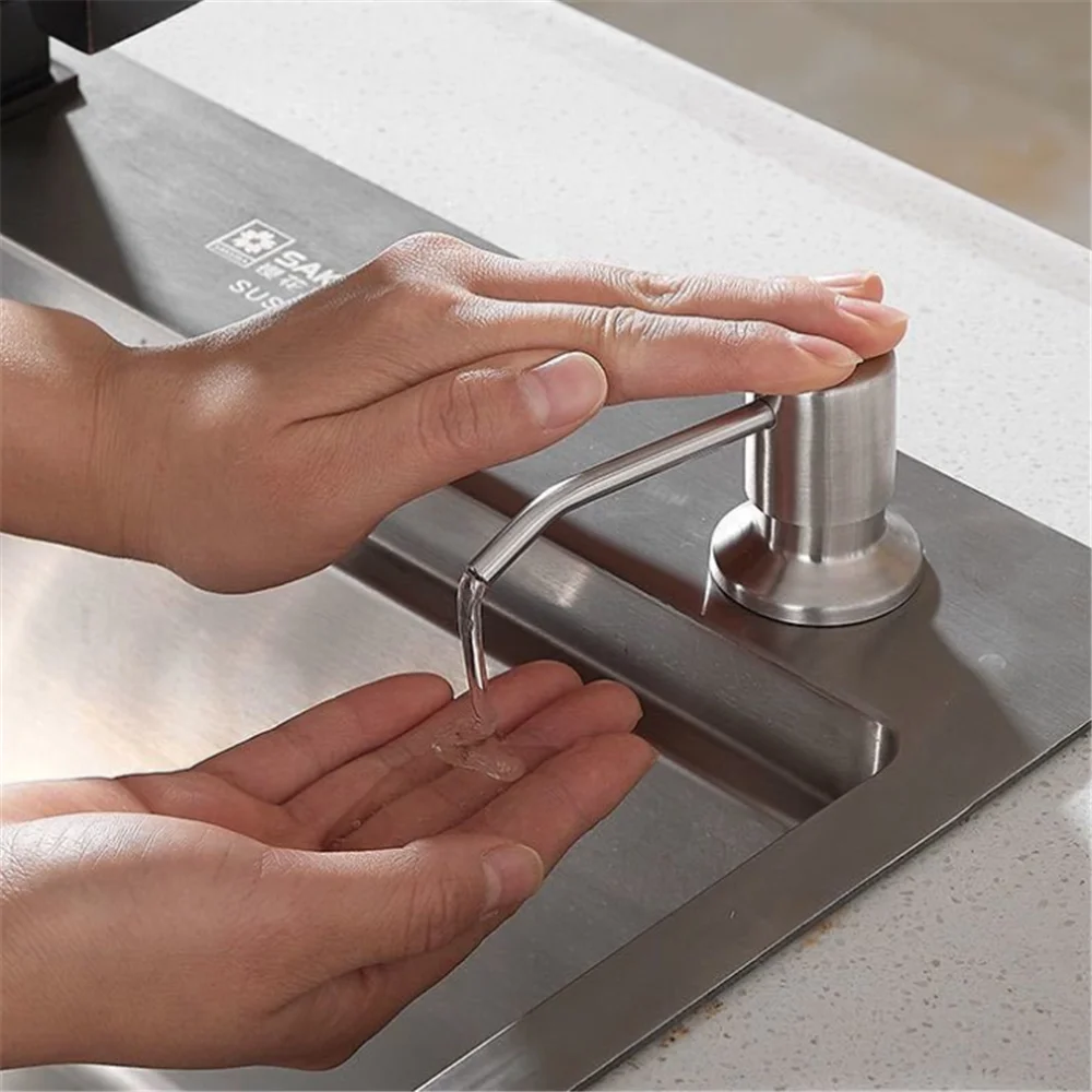 Pump Stainless Steel Kitchen Sink Soap Dispenser Detergent Liquid Soap Dispenser Bathroom Press Head with 1 meter Tube