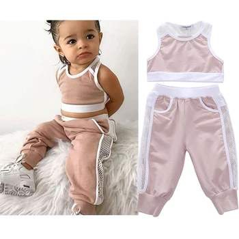 

2020 Summer Toddler Girls Clothes Sets Pink Sports Vest Tank Tops+Long Pants Casual Baby Girl Outfit Kids Tracksuits