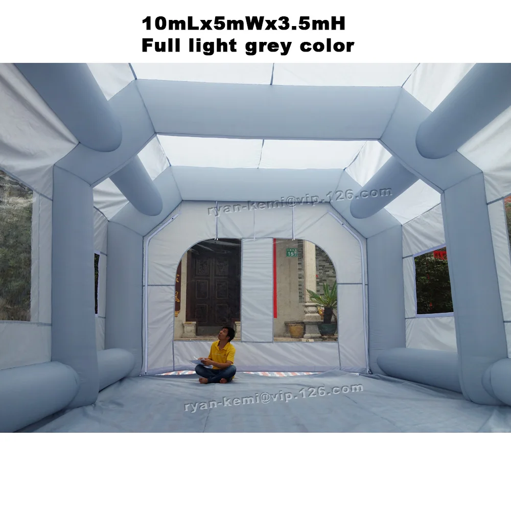 inside of grey 10m inflatable spray booth