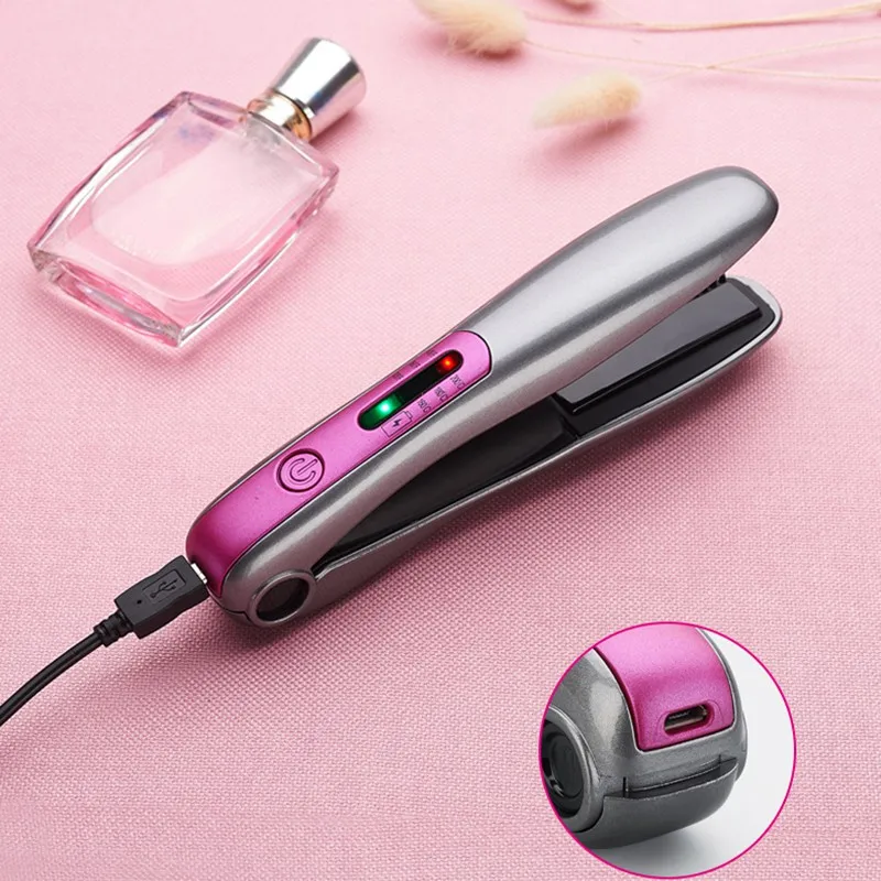 Portable Rechargeable Li-ion Battery 2600mAh Mini Wireless Hair Straightener Ceramic Plate Iron Hair Curling Straighter