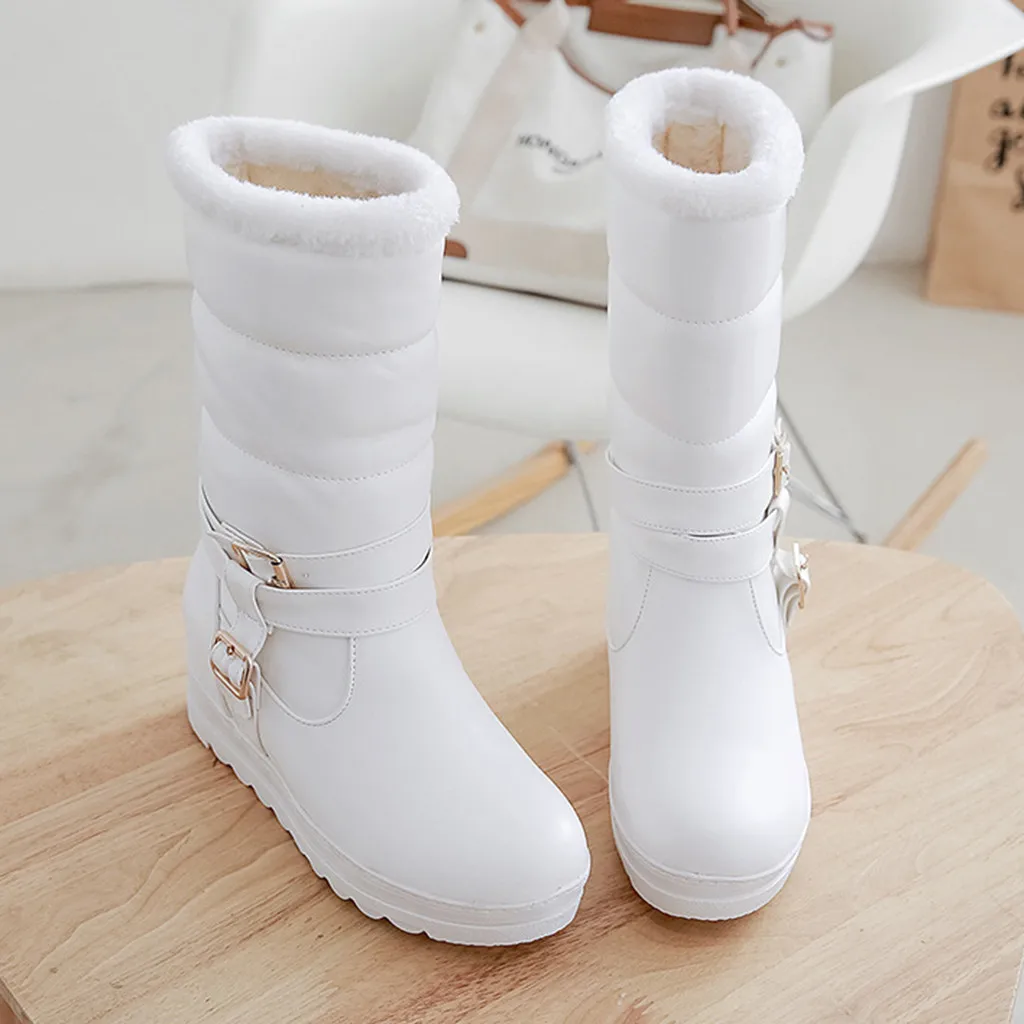 

Fashion Pure Women's Snow Boots Round Toe Slip-On mid calf boots for women platform boots women winter 2019 zapatos de mujer