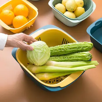 

2pcs/set Kitchen Double Drain Basket Sink Wash Fruit Colanders Drainer Basin Vegetables Drain Sieve Strainers Eco Friendly