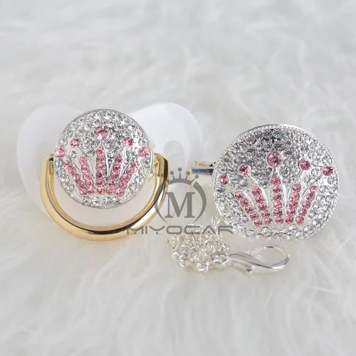 BLING bling уникальный дизайн Серебряный Розовый Корона соска и зажим набор BPA бесплатно sgs пройти безопасный для ребенка держатель соски APCG-1 - Color: APCG-2-1  0-6M
