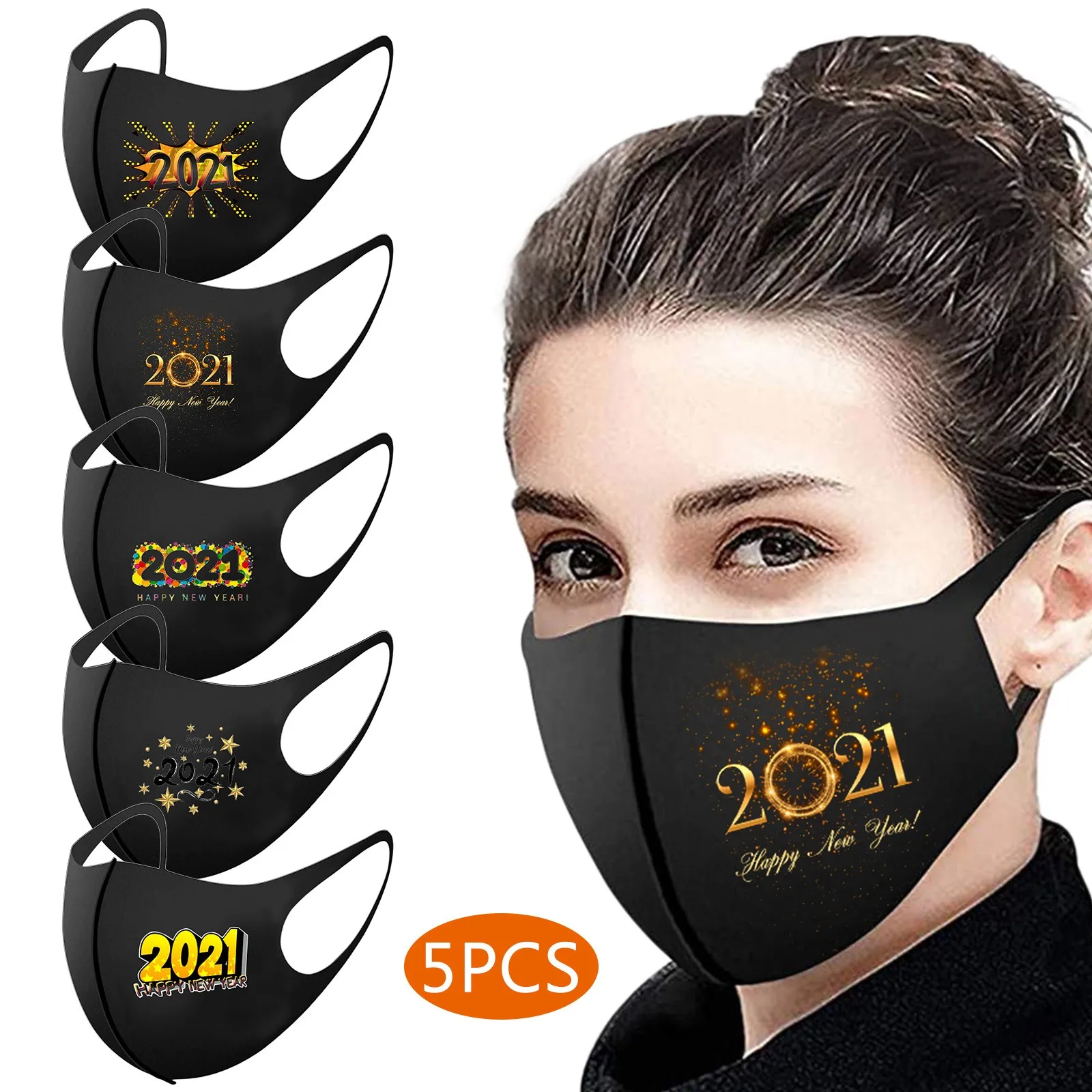 

5PCS Adult Printed Ice Silk Mask To Protect Against Dusts And Haze Mask And Dustproof Windproof Breathable Face Mask Shield Mask