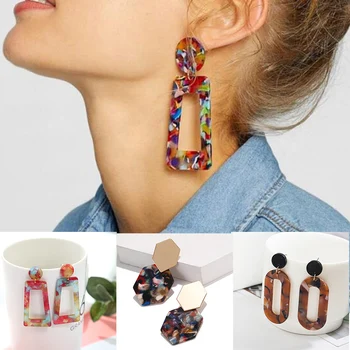 

Personality 2020 Trapezoid Large Long Acrylic Acetate Drop Earrings For Women Rectangle Tortoiseshell Earring Za Jewelry