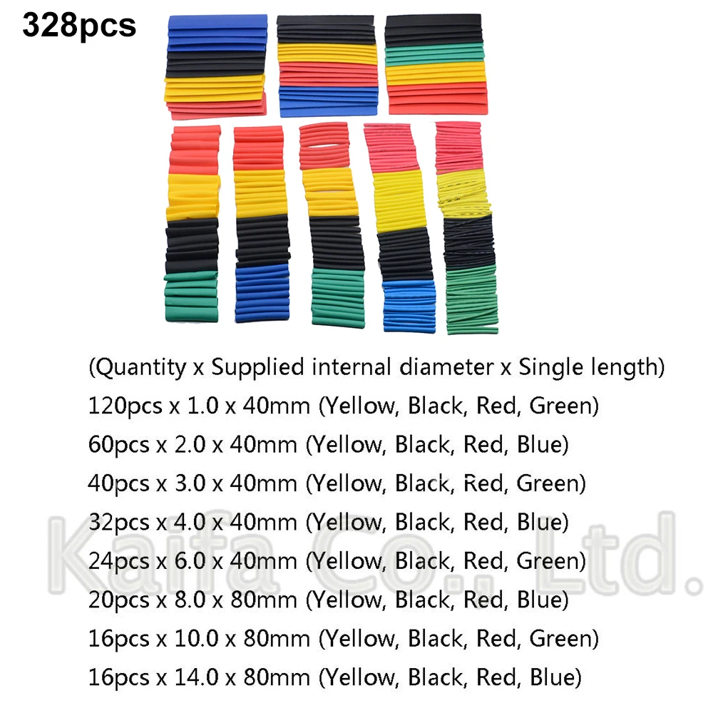 

7/14/127/164/280/328pcs Assorted Polyolefin Heat Shrink Tubing Tube Cable Sleeves Wrap Wire Set 8 Size Multicolor/Black