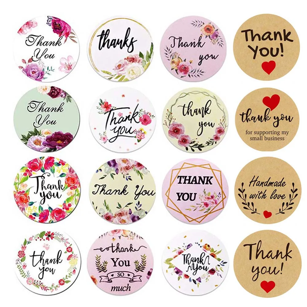 Sealing Stickers For Gift Design With Letter THANK YOU / HANDMADE LOVE Festival Party Decoration Labels 100/300/500pcs decorative stickers self adhesive stickers stationery stickers adhesive stickers gift box stickers thank you stickers