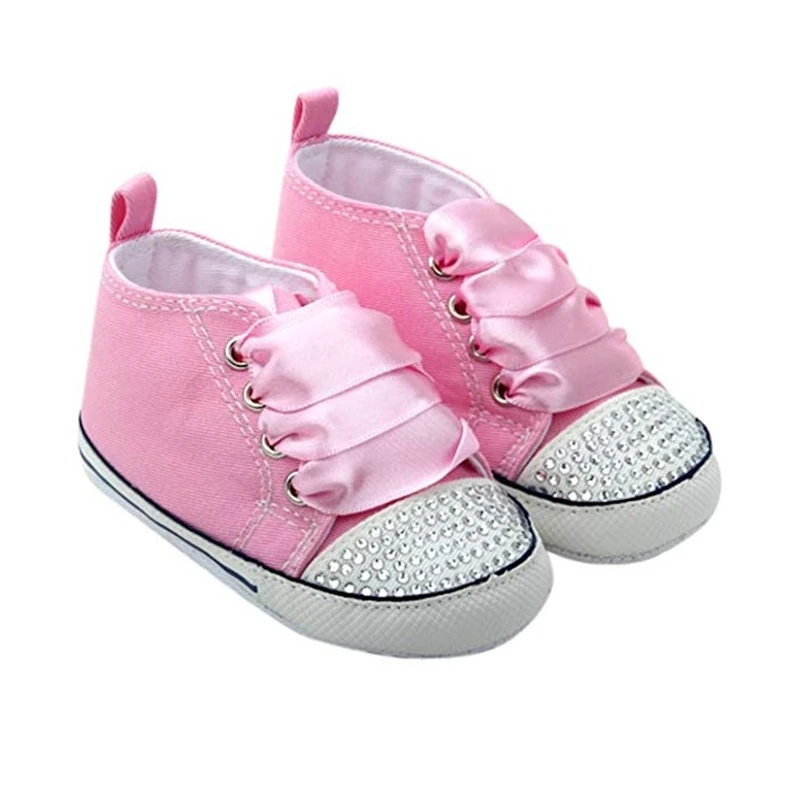 pink Dollbling/Обувь для новорожденных; красные стразы на заказ; блестящая Свадебная обувь; Sapatos; Роскошные Брендовые балетки; От 0 до 1 года обувь для малышей со шнуровкой - Цвет: pink