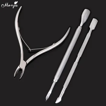 

Monja 3pcs Nail Art Dual End Professional Stainless Steel Cuticle Clipper Cutter Dead Skin Remover Spoon Pusher Manicure Tool