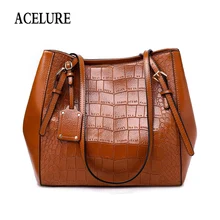 ACELURE Женская однотонная сумка через плечо из кожи аллигатора простой стиль большая повседневная сумка женская из искусственной кожи сумки через плечо женская сумка