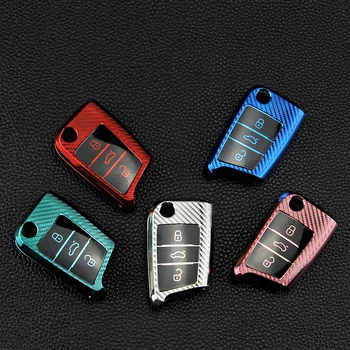 

TPU Carbon Fiber Car Key Case Auto Key Protection Cover For VW Golf-7 Tiguan-L POLO Car Holder Shell Colorful Car-Styling