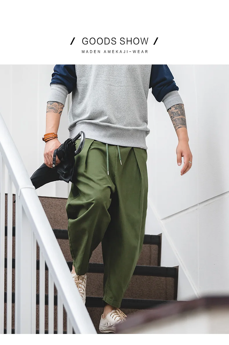 Maden мужские хлопковые штаны-шаровары в стиле ретро армейского зеленого цвета осенние свободные одноцветные брюки с несколькими карманами мужские