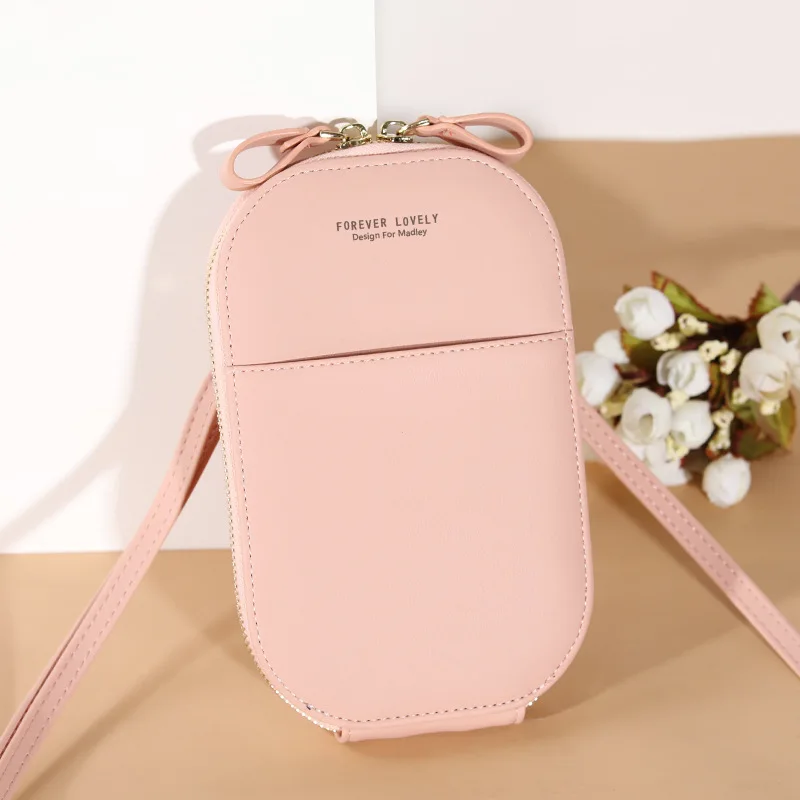 

Multi-pocket Mobile Phone Bag Women Letter Print Solid Color Zipper Coin Card Cash Pouch Wallet Crossbody Shoulder Messenger Bag