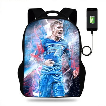 

New Antoine Griezmann France Football Backpack USB For Teens Student Bookbags Back to School Travel Gift Bag Men Boys Bagpack