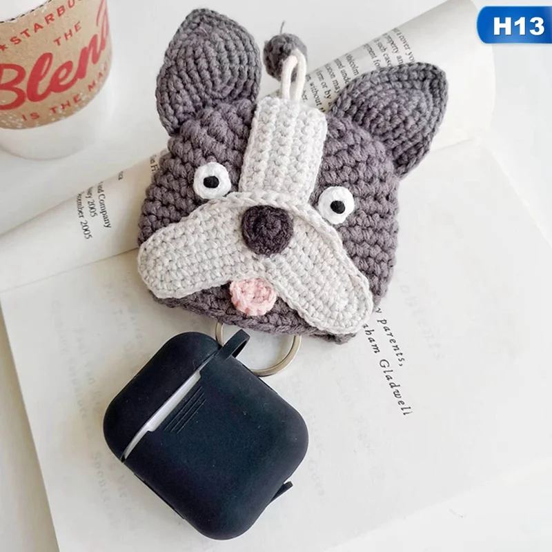 Защитный Трикотажный чехол для Airpods ручной работы с милым мультяшным вязаным шерстяным протектором для Apple air pods антиосенние аксессуары