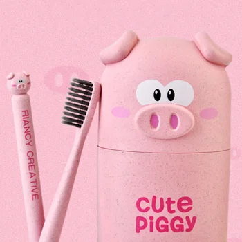 

Holder Household Storage Cartoon Wheat Fiber With Toothbrush Portable Travel Case Outdoor Cute Piggy Washing Cup Set Accessories