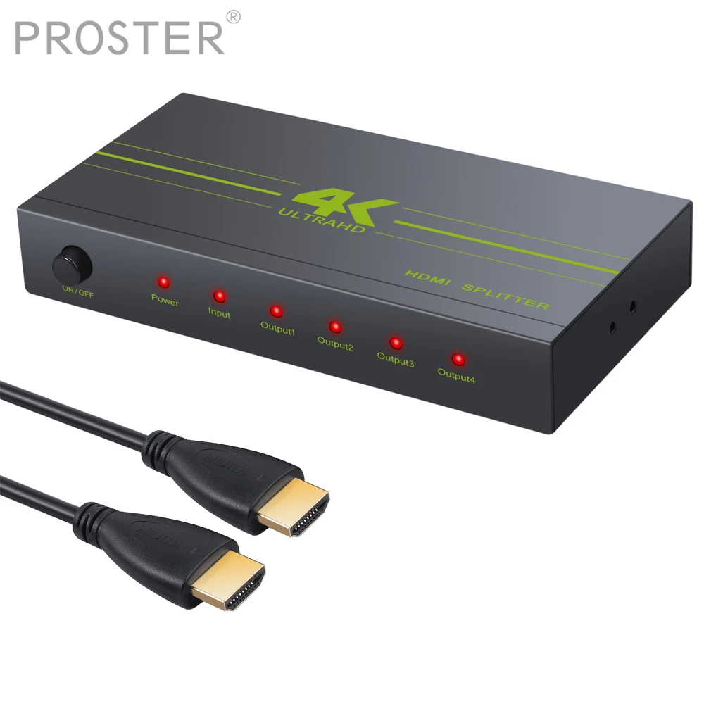 

Proster HD 4K x 2K HDMI Splitter Amplifier 1 in 4 Out HDMI Signal Distributor with 1080P 3D Compatibility with HDMI Cable