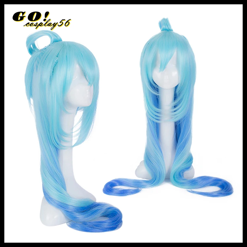 

Парик для косплея Aqua, синтетические волосы, смешанные синие длинные прямые головные уборы для ролевых игр