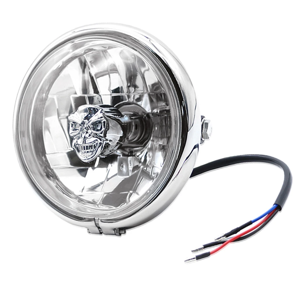 Motorcycle Headlight 5.9inch Round Retro Front Lamp Repalcement for Harley CG125 Motorbike - Silver