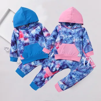 

0-3Y Toddler Kids Baby Boys Girls Clothes Sets Spring Autumn Girls Tie Dye Print Pocket Hooded Tops+Pants Cotton Tracksuits Sets