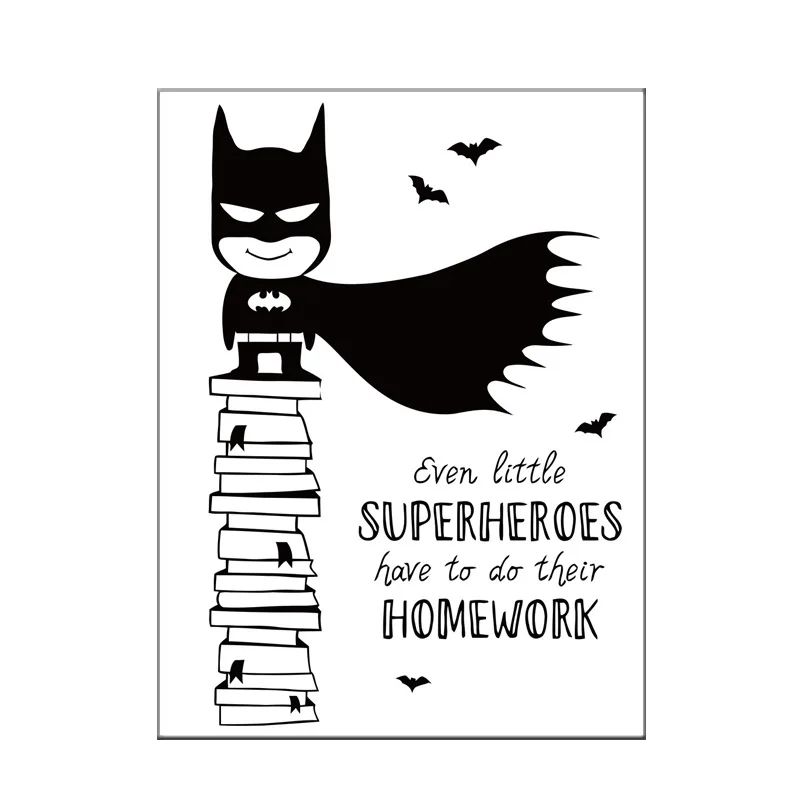 Black and White Superhero Batman Canvas Painting Funny Wall Art Poster For Living Room Kids Children Room Decoration
