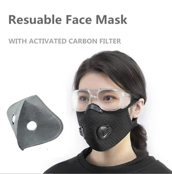 

With Filters Reusable Face Mask Cycling Filtration PM 2.5 Anti Pollution Anti Haze Mask With Activated Carbon Breathing Valve