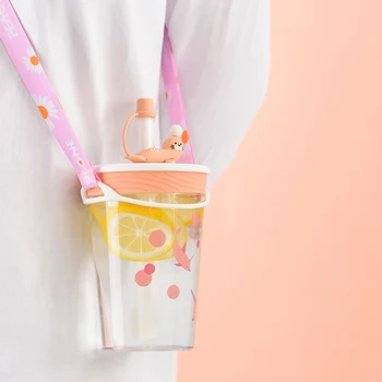 

Portable Straw Water Bottle With Straps 450ml Large Capacity Beach Cold Hot Water Cup Good Sealing