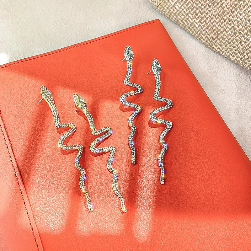 Серьги-подвески в Корейском стиле с дизайном змеи, стразы, длинные висячие серьги для женщин, блестящие висячие серьги с кристаллами, Oorbellen Brincos