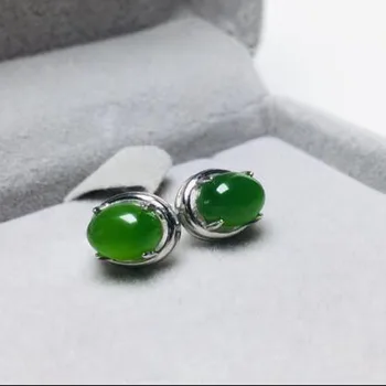 

Authentic Natural And Hetian Jade Earrings 925 Sterling Silver Inlaid Jasper Egg Noodle Women Jewelry