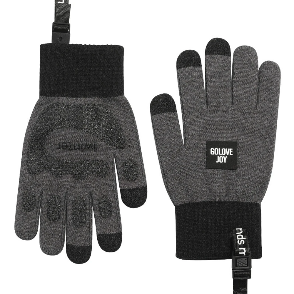1Pair Winter Gloves With Hanging Rope Knit Mitten Anti-slip Touch Screen Gloves Wool Warm Gloves for Men Boys