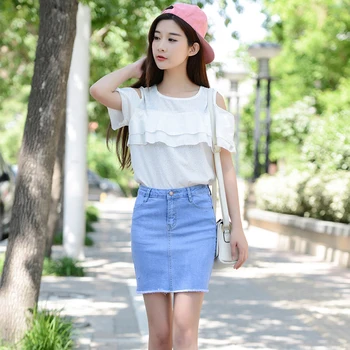

jean skirt falda mujer high waist skirt elegant fashion casual button Mini bodycon denim Skirt moda feminina falda short mujer