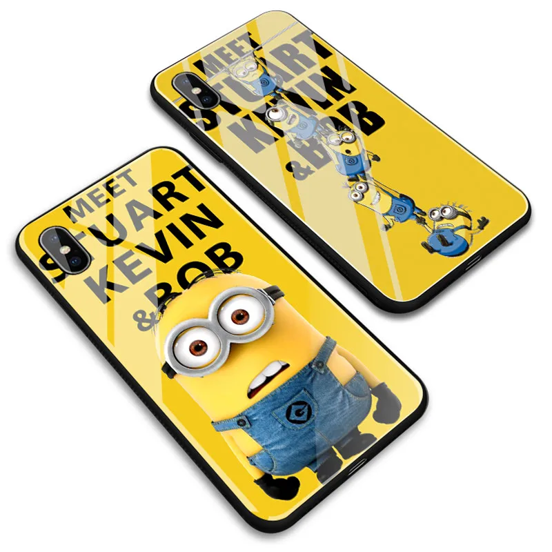 Гадкий я Миньоны для iPhone 6 6s 8 8Plus X 7 7Plus XR Xs Max 5 5S SE 11 Pro Max забавное закаленное стекло задняя крышка чехол для телефона