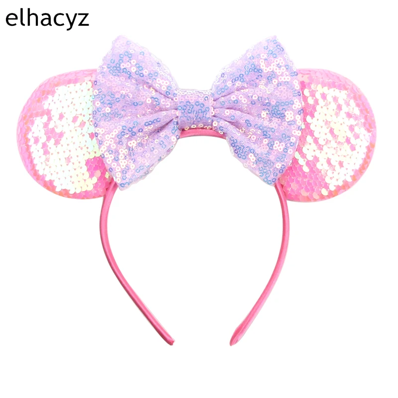 Mausohr-Haarbänder für Mädchen, 5 Zoll große Haarschleifen mit Pailletten-Ohren, DIY Kinder-Haaraccessoires, Stirnband, Boutique Mujer – Detail 13