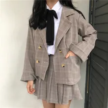SM2019 осень консервативный стиль Модные женские деловые клетчатые куртки пальто костюмы 2 шт Женская юбка костюм Блейзер юбка комплект(xg607